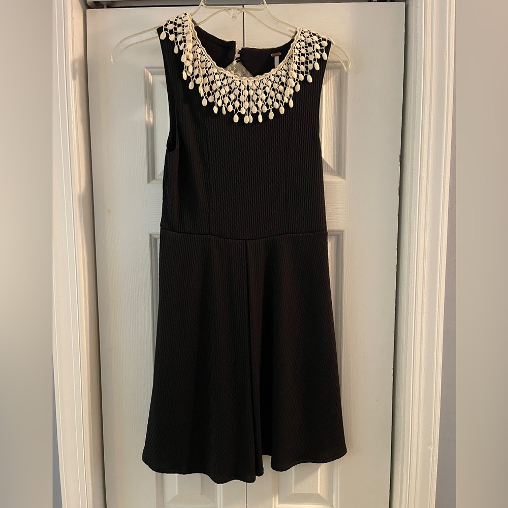 Free People Black Dress with Cream Peter Pan Collar NWT